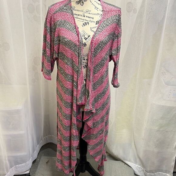 Pink and Gray Striped Open Cardigan - Picture 1 of 3